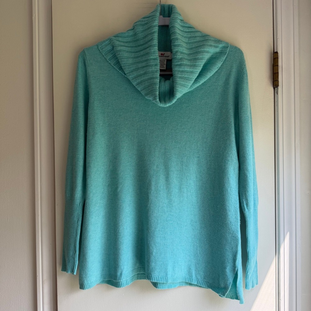 Vineyard Vines Womens Cowl Neck Sweater Turquoise Blue Cashmere Angora Blend S
